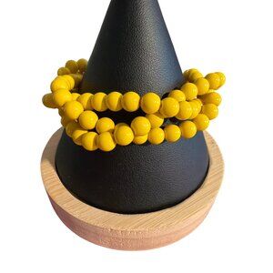Vintage Multi Strand Yellow Bead Braided Bracelet Lobster Clasp Adj 8.5" Estate